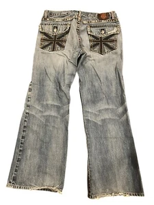 Vintage Blue Denim Rock Rival Jeans Style Monarchy Distressed Sz 36x28  - Picture 1 of 4