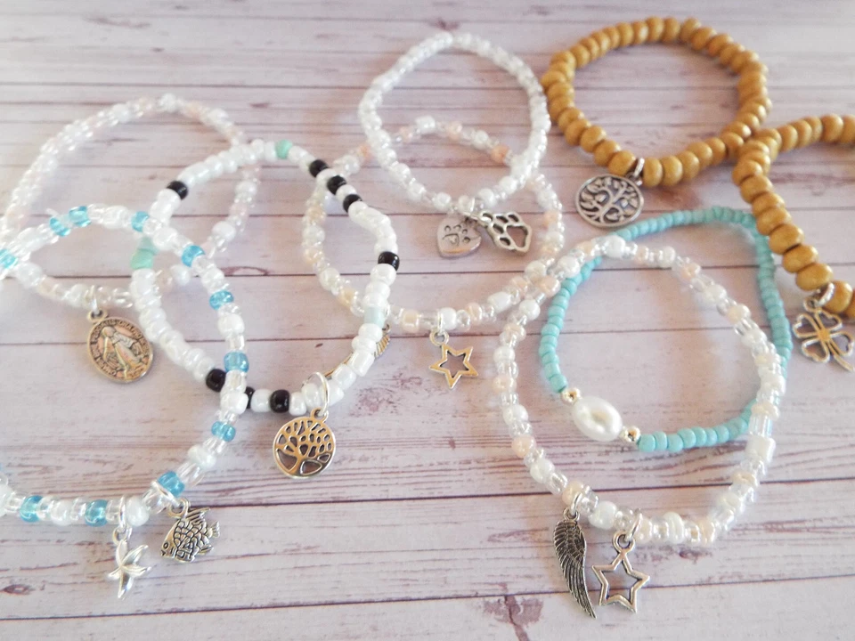 Perlen Armband Rocailles Holz Glücksbringer Geschenk Schutzengel Engelsflügel - Bild 1 von 1