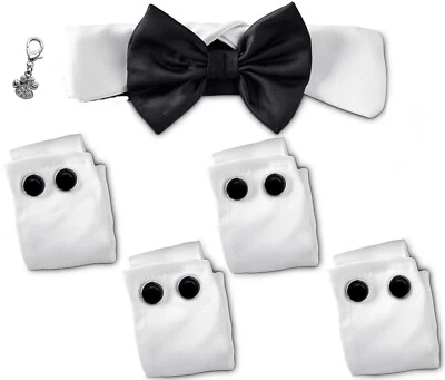 Pet's Formal Bow Tie Tux Collar Cuffs with Charm - Pet size M/L (Neck 12"-15") - Image 1 of 3