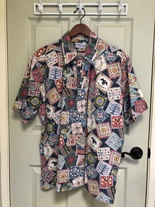 Reyn Spooner 1999 4th of July Print Hawaiian 1/4 Button Shirt - Men's Size XL - Picture 1 of 5