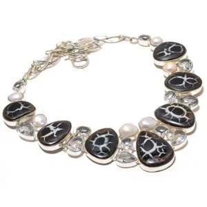 Mud Creek Jasper Pearl Crystal Gemstone Silver Plated Necklace Jewelry 18" - Picture 1 of 1