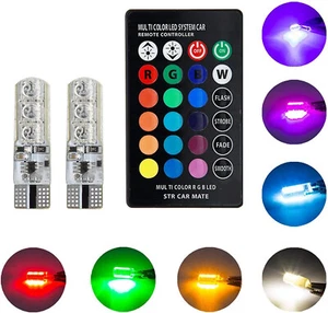 2 x Remote Control LED T10 196 W5W 501 RGB colour changing car wedge side bulbs - Foto 1 di 7