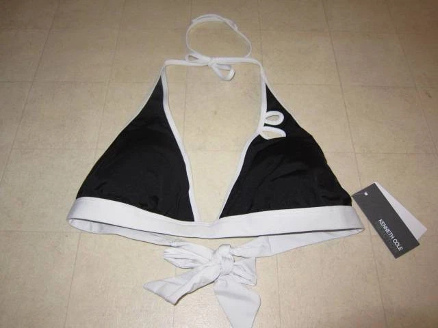 Kenneth Cole Halter Padded Top Bra Black/White Sz L - NWT $54 - Imagem 1 de 1