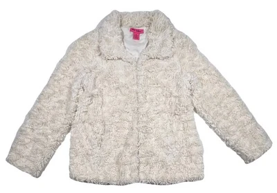 BETSEY JOHNSON Womens M Cream Faux Fur Swirl Rosette Jacket Coat Lined Pockets - Image 1 of 4