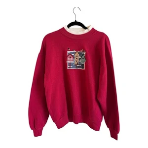 Vtg Top Stitch Morning Sun Sweatshirt Embroidered Birds Grandma Size L Red - Picture 1 of 5