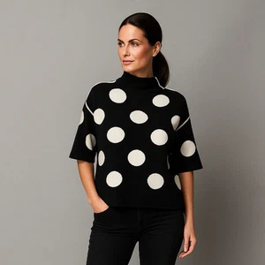 Turtle Neck Luxury 1/2 Sleeve Jumper with Large Spots - Picture 1 of 8