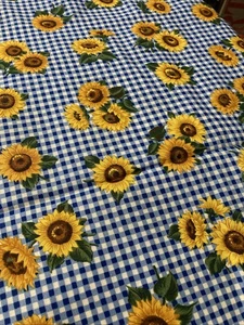 Vintage Baumwollstoff Sonnenblumen auf blau und weiß kariert Cranston Joan Messmore 2 Jahre - Bild 1 von 3