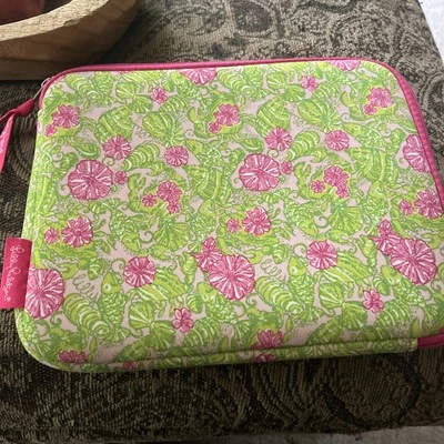 Lilly Pulitzer Pouch Green Pink Tablet Case Zip Up Flowers 10" X 8" - Image 1 of 3