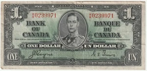 Canada 1 Dollar Banknote 1937 Very Fine Condition Pick# - Picture 1 of 2