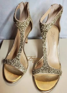 Vince Camuto Imagine Embellish Gold Metallic T-strap Heel Formal Shoes Size 6M.  - Picture 1 of 7