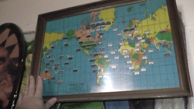 world time mechanical  map usa 1964 wall - Image 1 of 4