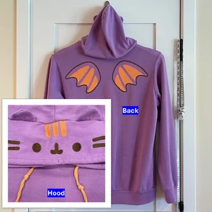 Pusheen Purple Bat Hoodie Fall 2019 Halloween Subscription Box L Cat Ears Wings - Picture 1 of 11