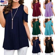 Summer Womens Cold Shoulder Tops T-Shirt Ladies Short Sleeve Loose Baggy Blouse