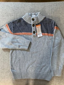 NWT Gymboree Boys' 100% Cotton Gray Blue Orange Mock Neck Sweater, Small 5/6 - Picture 1 of 3