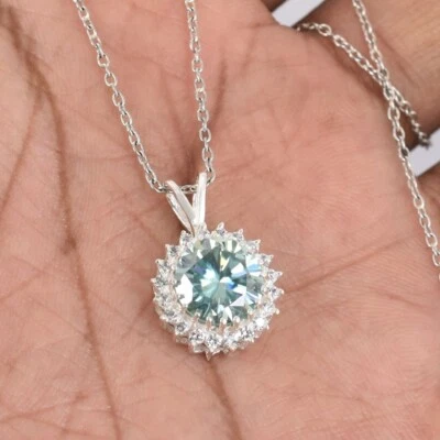 2.50 Ct Blue Diamond Solitaire Pendant With Diamond Accents, Certified - Image 1 of 4
