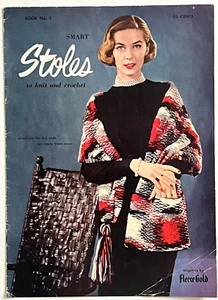 VTG 1952 Smart Stoles Knitting Crochet Pattens Book Fleece Gold Shawls Shrugs - Picture 1 of 14