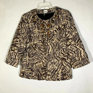 Chico Two Tone Brown Clasp Front Jacket Women Jeweled Neckline 3/4 Sleeve Sz 2/L - Picture 1 of 4