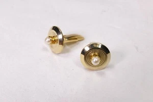 ESTATE: GOLD MEN'S CUFFLINKS WITH PEARLS 14 GRAMS - Picture 1 of 4