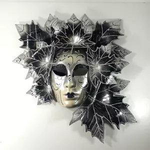 Luxury Party Masquerade Mardi Gras Hand Paint Venetian Malibu Leaf Mask Black - Picture 1 of 6