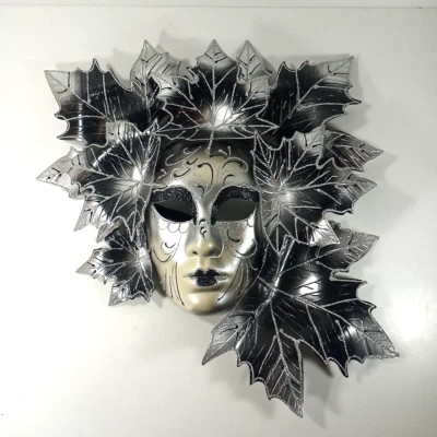 Luxury Party Masquerade Mardi Gras Hand Paint Venetian Malibu Leaf Mask Black - Image 1 of 4