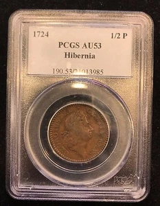 1724 Hibernia Half Penny PCGS AU-53 - Picture 1 of 4