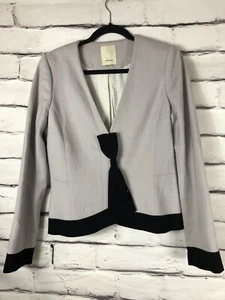 Elevenses Womens Size 12 Gray Wool Black Bow Button Front Boho Career Blazer - Picture 1 of 9