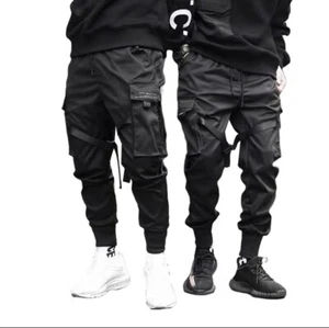 Men Cargo Pants Black Stylish Trousers 6 Pocket Outdoor Gym Casual Wear - Picture 1 of 5