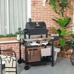 Movable Outdoor Grill Dining Cart with Foldable Side table, Stainless Steel Top - Picture 1 of 11