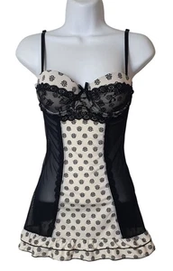 Jessica Simpson Babydoll Nightgown S Black White Floral Pattern Ruffle Lingerie - Picture 1 of 5