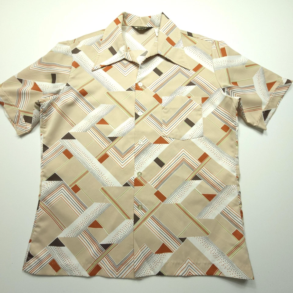 Camisa De Colección Triumph of California Hombre Grande Beige Años 70 Cuello Ancho Formas Geométricas Foto 1 de 4