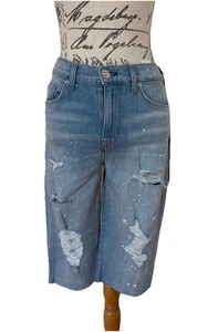 Hudson High Rise Zoeey Cut Off Boyfriend Short Jeans Paint Splatter Size 26 - Picture 1 of 8