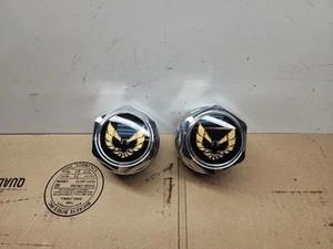(2) PONTIAC FIREBIRD/TRANS-AM Wheel Center Hub Caps Blackw/ Silver Bird - Picture 1 of 4