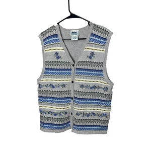 Vintage Northern Reflections Blumen Strick Weste XL Pullover Knopfleiste Oberteil - Bild 1 von 6