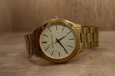 Reloj Michael Kors Slim Runway MK3335 para mujer tono dorado esfera analógica nuevo Batt Foto 1 de 4