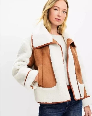 Chaqueta de aviador Ann Taylor imitación Sherpa grande nueva Foto 1 de 4