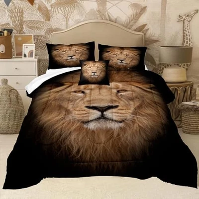Lion Comforter Set Size Wild Animal Bedding Comforter Set Black Queen Black-03 - Imagem 1 de 4