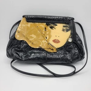 Vintage 1987 Patricia Smith Moon Bags Black Patent Leather Crossbody Bag Purse - Picture 1 of 16
