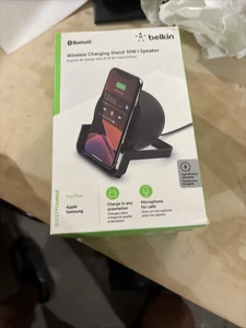 Belkin 10W Qi Wireless Fast Charging Stand w/ Bluetooth Speaker - Black NEW OPEN - Picture 1 of 2
