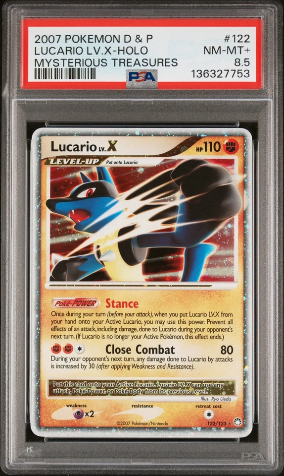 2007 POKEMON DIAMOND & PEARL MYSTERIOUS TREASURES #122 LUCARIO LV.X-HOLO PSA 8.5 - Image 1 of 2
