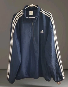Adidas dunkelblau weiß Streifen Windbreaker Herren Übergröße 2X Viertelreißverschluss Y2K - Bild 1 von 10