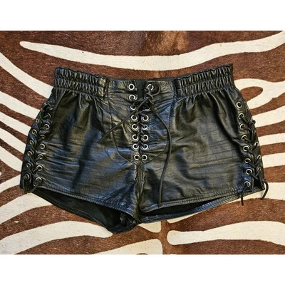 Vintage Rubio New York Micro Leather Lace Up Side Lace Shorts Biker Fetish Sz S - image 1 of 4