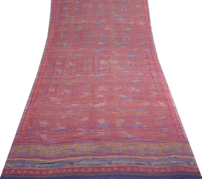 Sushila Vintage Saree 100% Pure Georgette Silk Printed Multi-Color Craft Fabric - Image 1 of 4