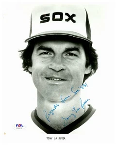 Tony La Russa Vintage White Sox Inscription PSA COA 8x10 Black and White Photo - Picture 1 of 4