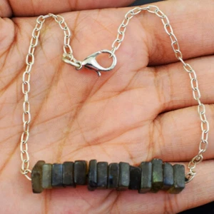 27 Cts Natural 6" Long Labradorite Heishi Beaded Womens Bracelet SK 62E360 - Picture 1 of 3