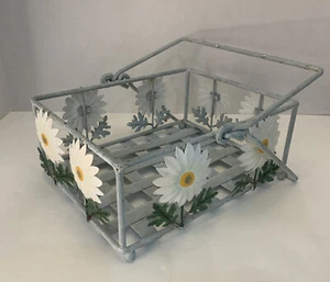 Wire Basket Metal Daisy Flowers Rectangular Vintage W/handles 8x10x4” - Picture 1 of 12