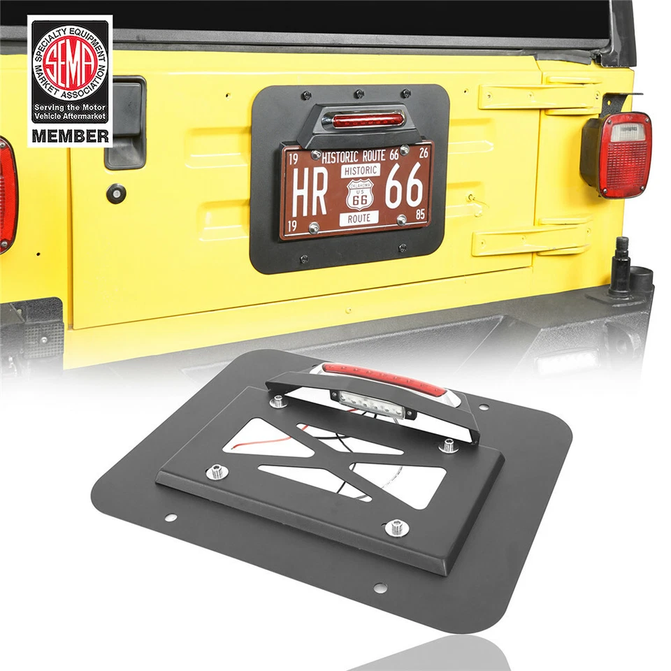 Placa de matrícula de neumático de repuesto con tercera luz de freno LED para Jeep Wrangler TJ 1997-2006 Foto 1 de 4