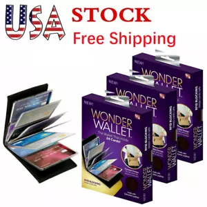 3 Pcs Original Wonder Amazing Slim Wallets RFID As Seen on TV Black leather Gift - Picture 1 of 7
