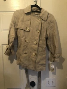 Michael Kors Women Linen Belted Jacket, Medium, Button-Down Trench New Khaki - Picture 1 of 6