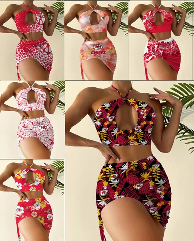 Kansas City Chiefs Halter Neck Bikini Set Slim Cutout Swimsuit Sexy Bodycon Cover