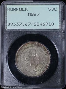 1936 50c Norfolk Commemorative Half Dollar PCGS MS 67 | Rattler Holder Uncircula - Picture 1 of 4